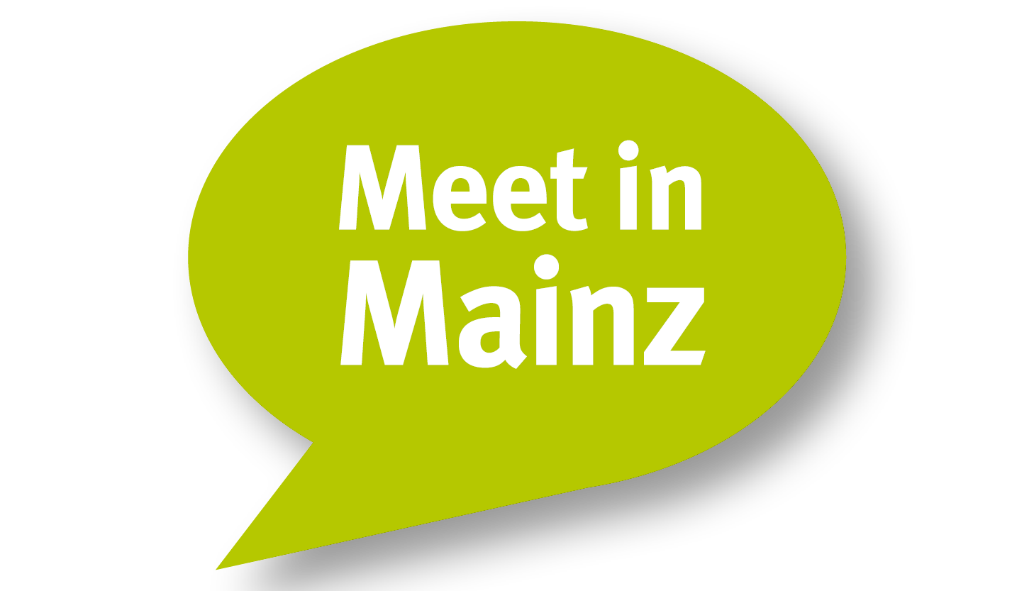 Grüne Sprechblase mit der Aufschrift "Meet in Mainz" in weißer Schrift auf schwarzem Hintergrund