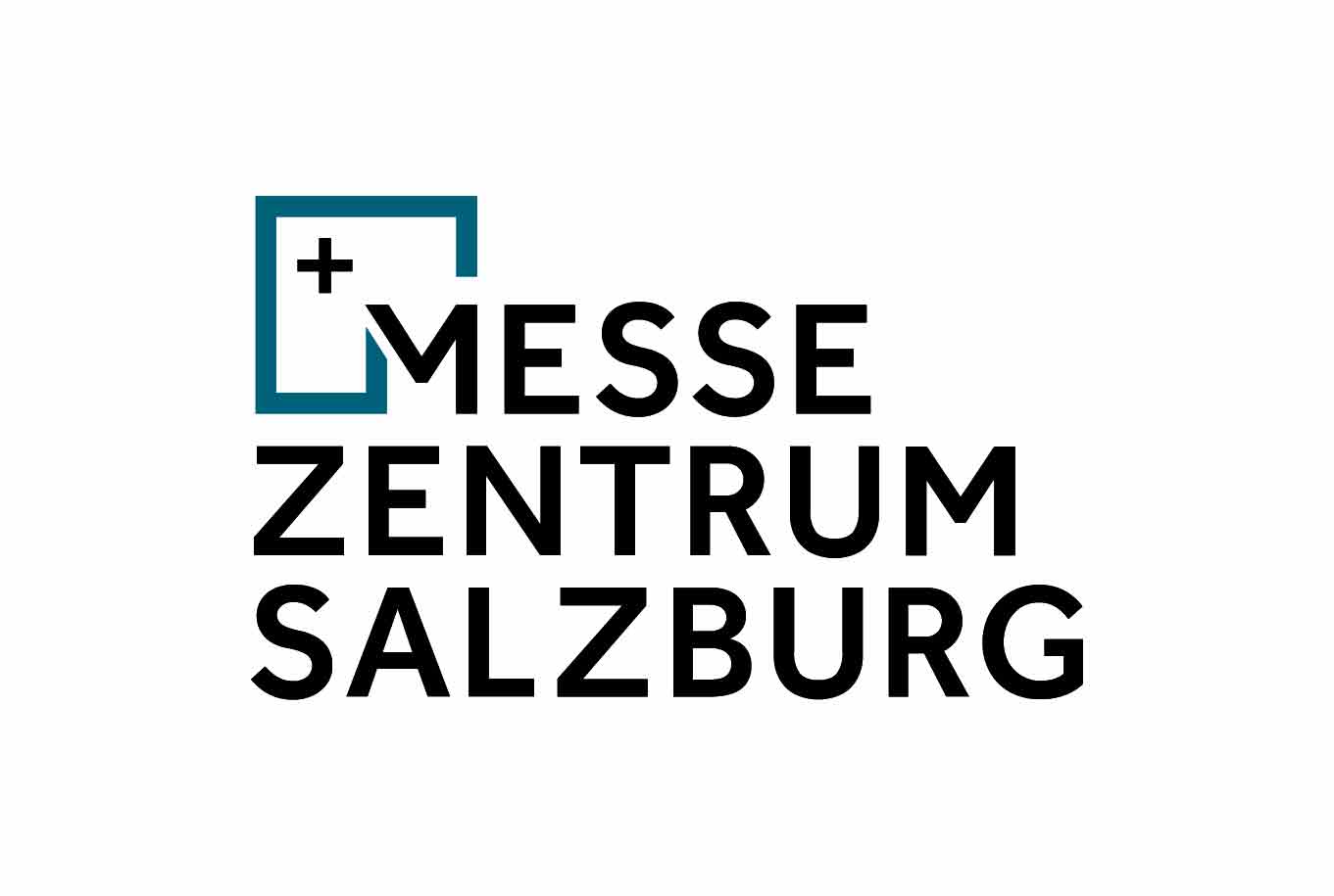 Logo des Messezentrums Salzburg mit stilisiertem Pluszeichen in einem gezeichneten Quadrat oben links