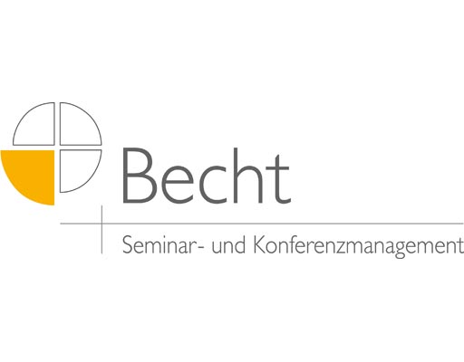 Logo von Becht Seminar- und Konferenzmanagement mit abstraktem grafischem Symbol und gelbem Viertelkreis