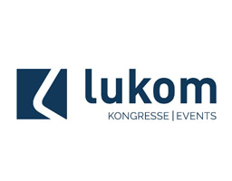 LUKOM-Logo mit stilisiertem "L", begleitet von den Worten "KONGRESSE" und "EVENTS" in blauer Schrift