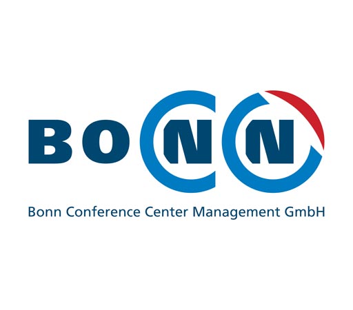Logo der Bonn Conference Center Management GmbH mit stilisiertem Schriftzug in Blau und Rot