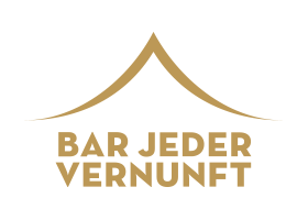 Logo des Theaters "Bar jeder Vernunft" mit goldener Zeltform über dem Namen in Großbuchstaben