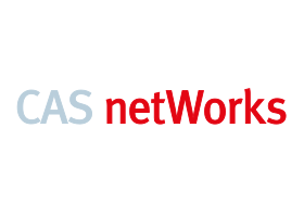 Logo von CAS netWorks, wobei "CAS" in hellblau und "netWorks" in rot geschrieben ist