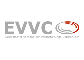 Logo des EVVC Europäischer Verband der Veranstaltungs-Centren mit stilisiertem roten Kreis