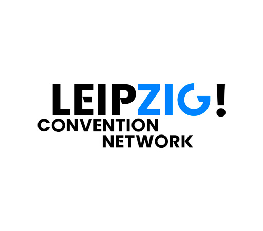 Logo Leipzig Convention Network, LEIPZIG! hervorgehoben, Convention Network darunter in Schwarz