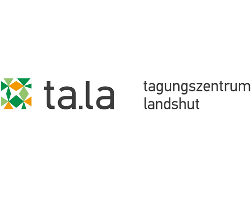 Logo des Tagungszentrums Landshut mit grün-orange-gelbem Symbol und Schriftzug ta.la