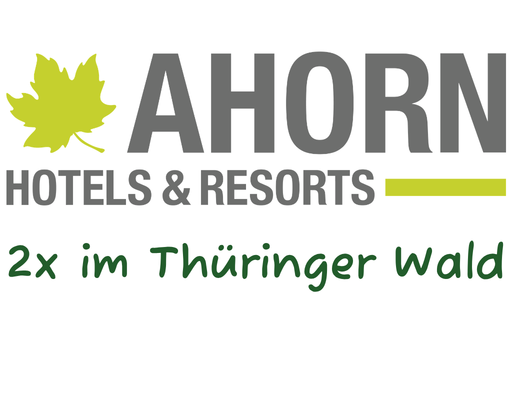 Logo von AHORN HOTELS & RESORTS mit grünem Blatt und Schriftzug 2x im Thüringer Wald