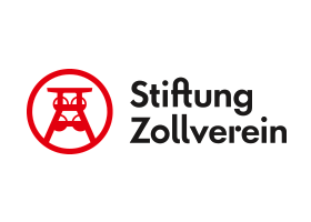 Logo der Stiftung Zollverein in Schwarz mit rotem Förderturm-Symbol links daneben