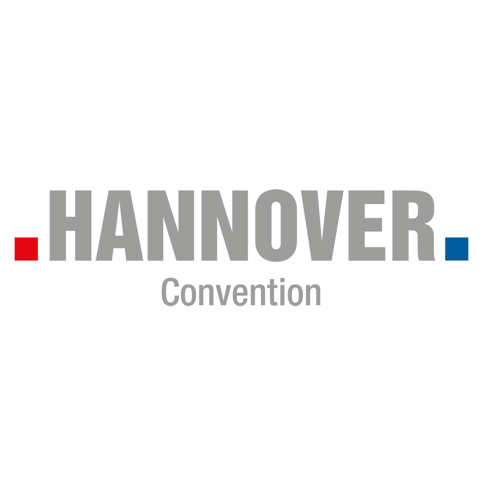 HANNOVER Convention Logo mit roten und blauen Quadraten auf weißem Hintergrund