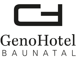 Logo des GenoHotel Baunatal mit stilisiertem GH-Symbol über dem Namen des Hotels in schwarzer Schrift