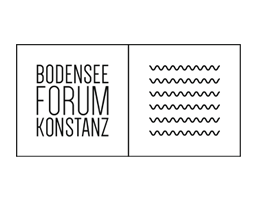 Logo des Bodensee Forums Konstanz: links Text, rechts stilisierte Wellenlinien im Quadrat